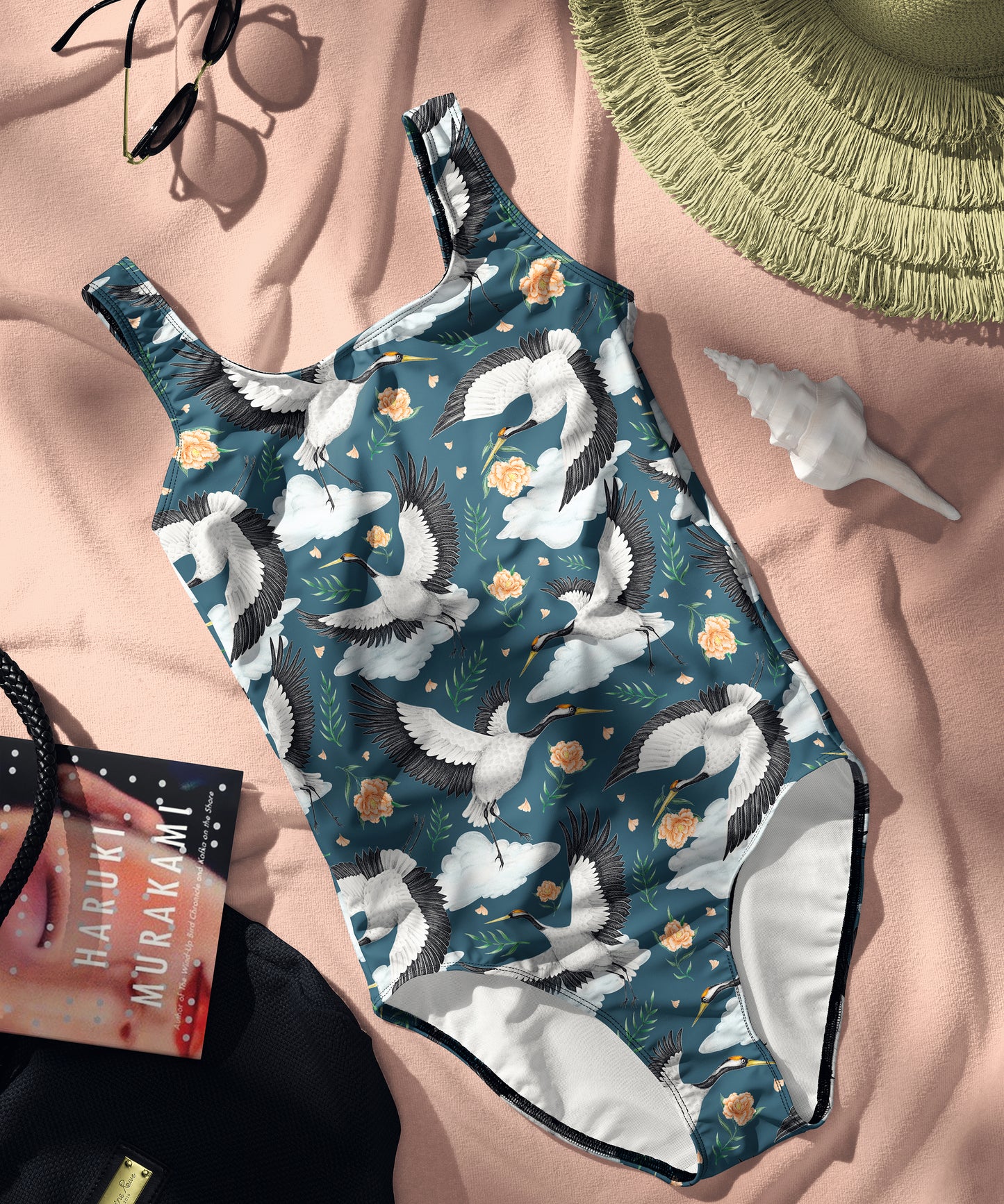 Limited Edition Swimsuits - UV resistant - Handmade in London - Flight of the Cranes Night Blue