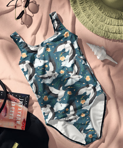 Limited Edition Swimsuits - UV resistant - Handmade in London - Flight of the Cranes Night Blue