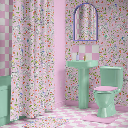 Spots and Strawbs in Sweet Pink Luxury Shower Curtain - 3 Sizes Available