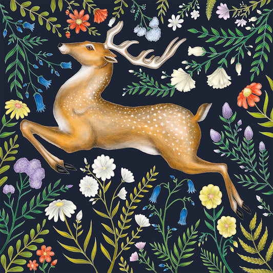 Deer & Wildflowers Fine Art Print