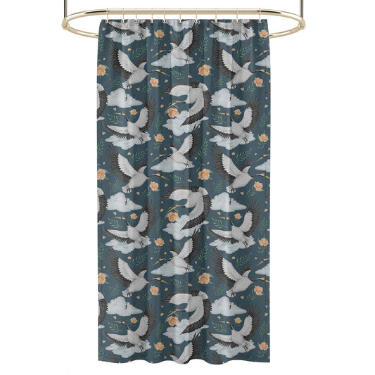 Flights of the Cranes Night Blue Luxury Shower Curtain - 3 Sizes Available