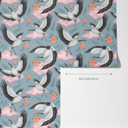 Flight of the Cranes Sky Blue Wallpaper