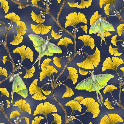 Luna Gingko Moth Pattern Wallpaper