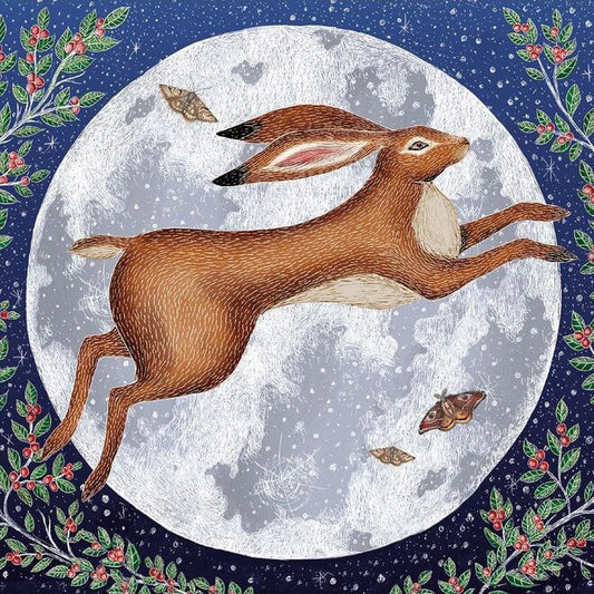 Winter Moon Hare Christmas Cards - 5 Cards