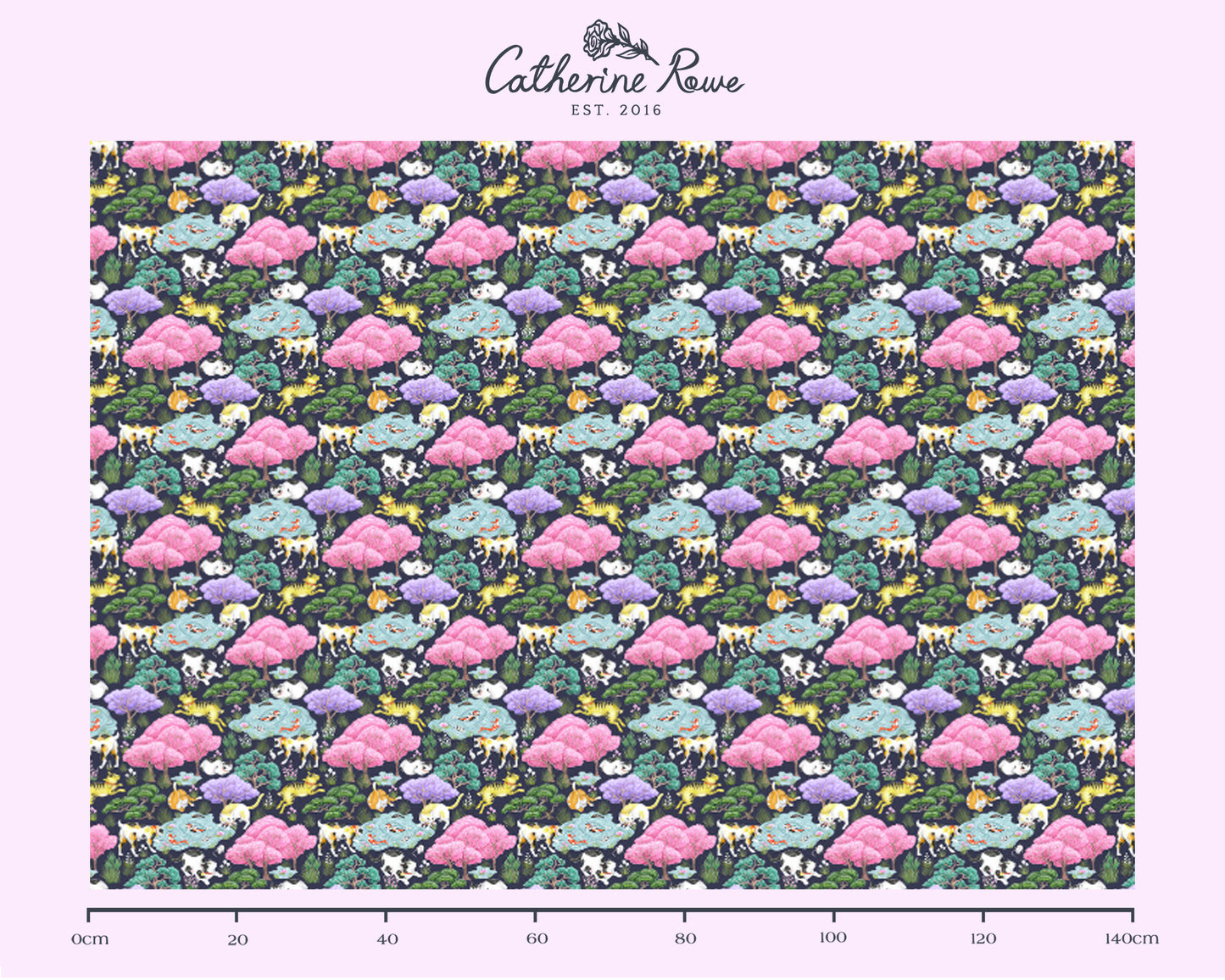 Neko Garden in Midnight Blue Fabric