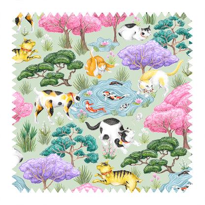 Neko Garden in Jade Green Fabric