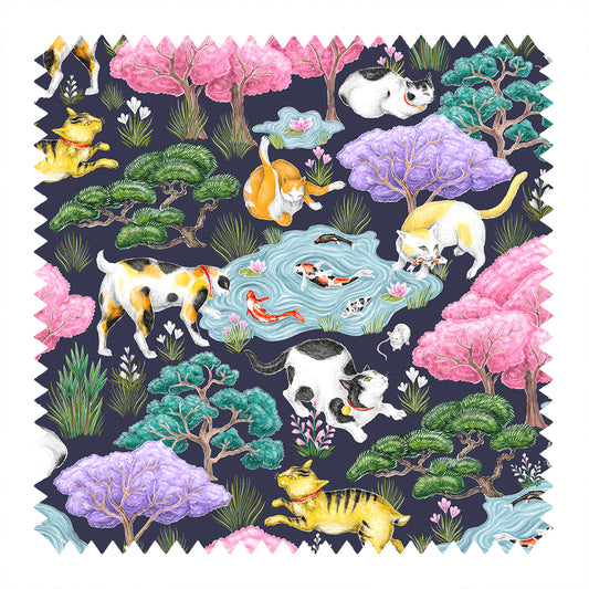 Neko Garden in Midnight Blue Fabric