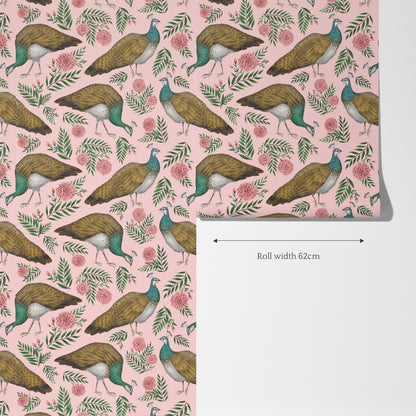 Peahen Pattern Petal Pink Wallpaper