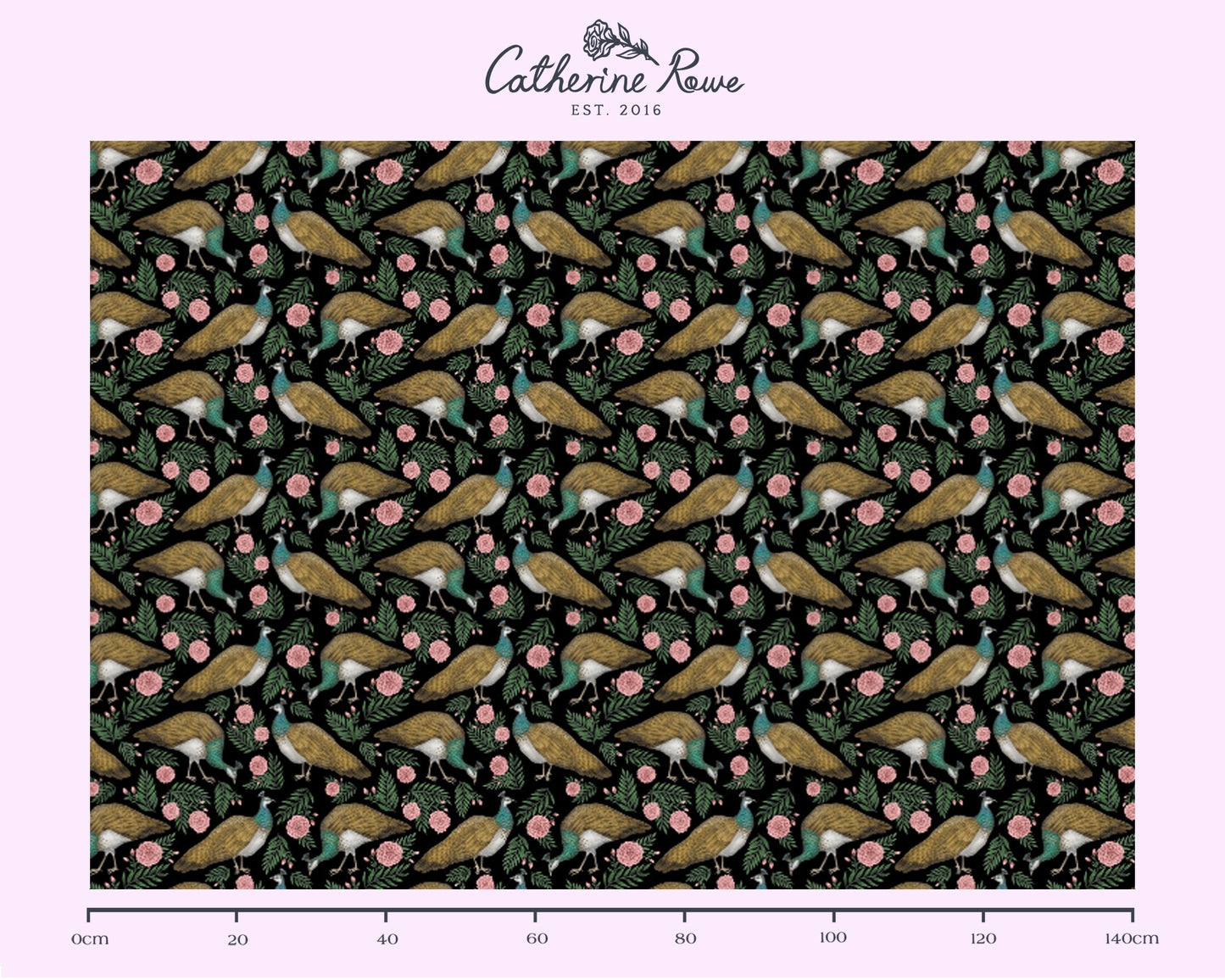 Peahen Pattern Midnight Black Fabric