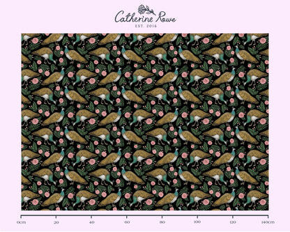 Peahen Pattern Midnight Black Fabric