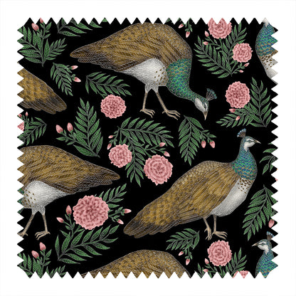 Peahen Pattern Midnight Black Fabric