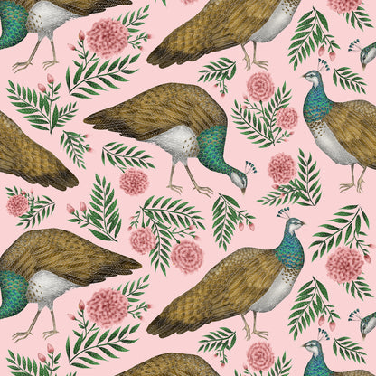 Peahen Pattern Petal Pink Wallpaper