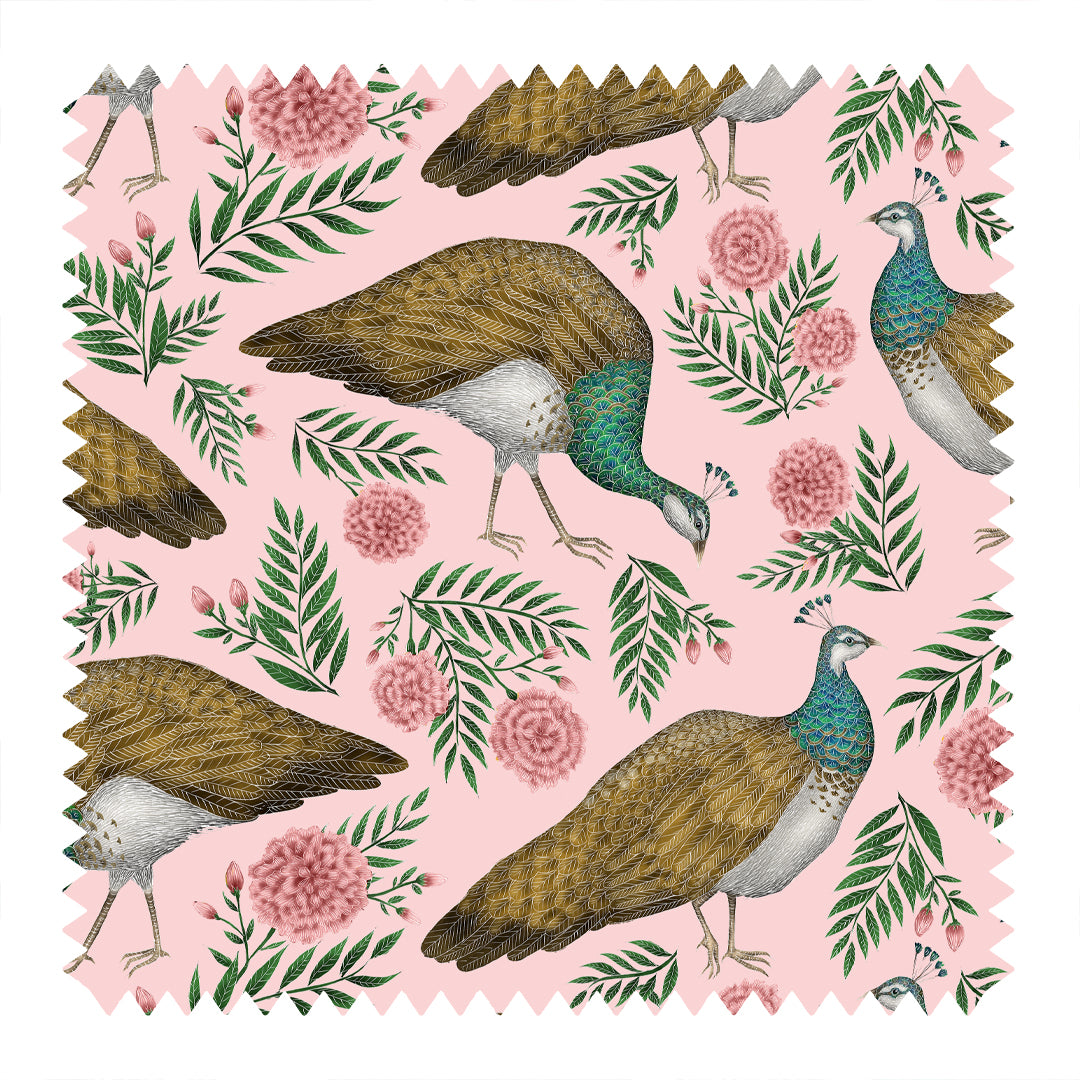 Peahen Pattern Petal Pink Fabric