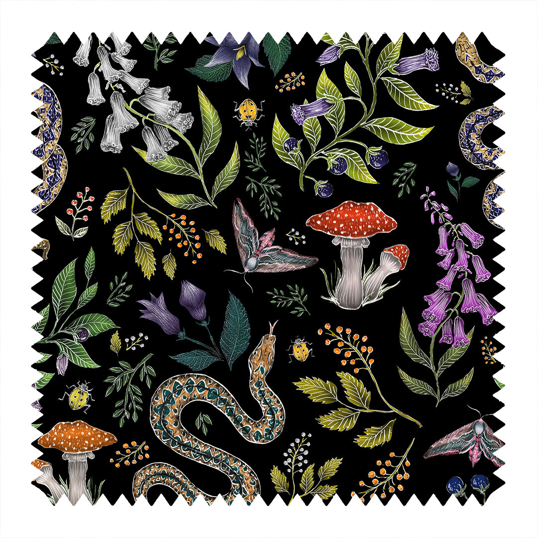 Poisonous Pattern in Midnight Black Fabric