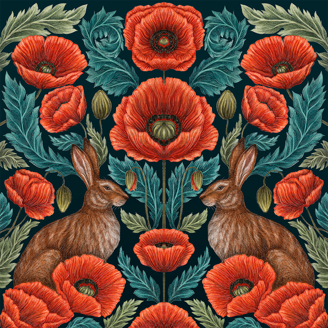 Poppy Field Hares Fine Art Print