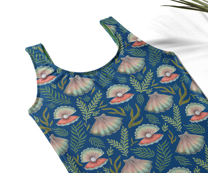 Limited Edition Swimsuits - UV resistant - Handmade in London - Pearl's Dream (The Shell Pattern) Deep Blue