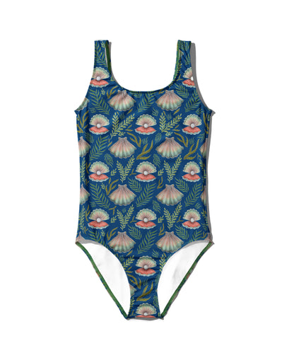 Limited Edition Swimsuits - UV resistant - Handmade in London - Pearl's Dream (The Shell Pattern) Deep Blue