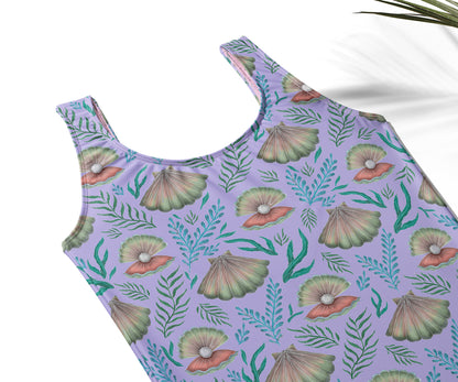 Limited Edition Swimsuits - UV resistant - Handmade in London - Pearl's Dream (The Shell Pattern) Lilac