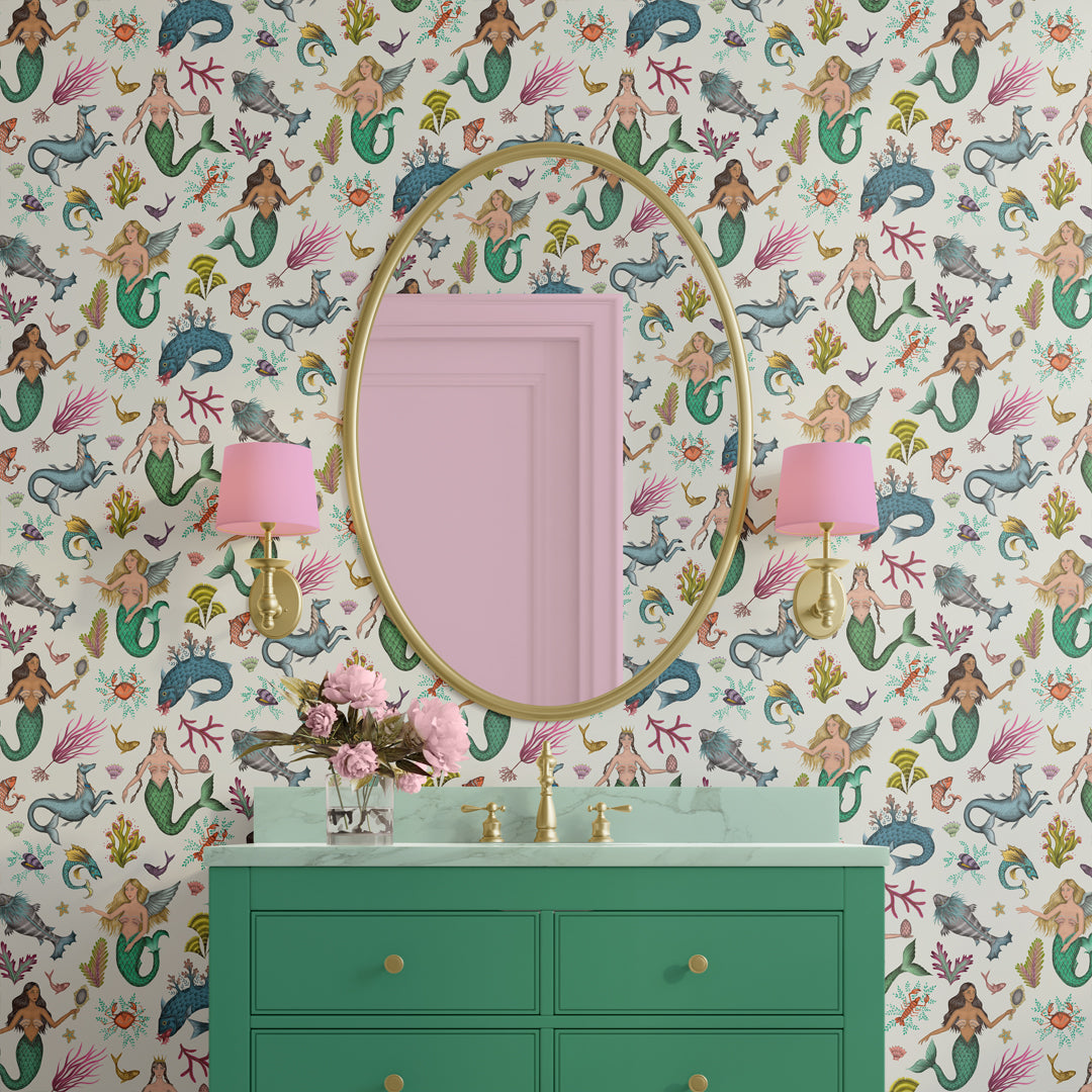 Syreni in Sea Green Wallpaper