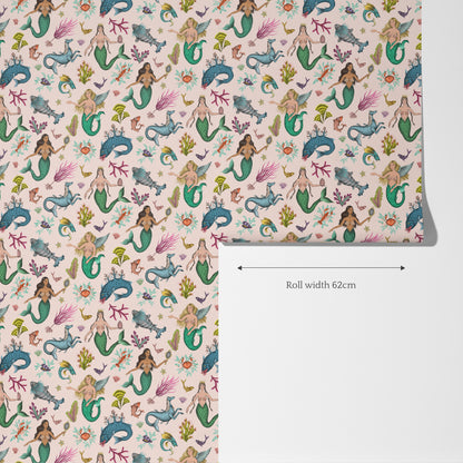 Syreni in Shell Pink Wallpaper